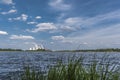 Pond landscape with the Jaenschwalde power plant Royalty Free Stock Photo