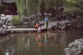 Pond with orange little fishes, city of Shanghai China