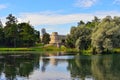 The pond and palace in Gatchina garden. Royalty Free Stock Photo