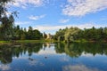 The pond and palace in Gatchina garden. Royalty Free Stock Photo