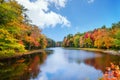 Lake Surrounded By Fall Foliage Colors In New England Autumn