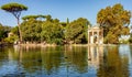 Pond with Temple of Aesculapius in gardens of Villa Borghese, Rome, Italy