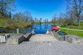 Pond in th park of the Castle in Cesis, Latvia, Europe Royalty Free Stock Photo