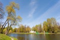 Pond, trees and wooden pavilion in the Catherine Park