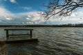 Pond with water gate and blue sky, Czech landscape