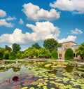 Pond with waterlilies in public park