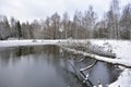 The pond, the winter forest looks like a huge Palace, where winter lives, the harsh trees, like guards, stand still, dressed