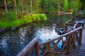 Pond with wooden pier Royalty Free Stock Photo