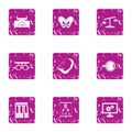 Ponder icons set, grunge style