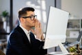 Pondering Thinking Businessman Using Office Computer Royalty Free Stock Photo