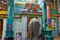 Pondicherry, South India - October 30, 2018: An elephant entering an Arulmigu Manakula Vinayagar Hindu temple in the Union Royalty Free Stock Photo