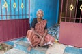 Portrait of an Indian old senior poor woman with saree Royalty Free Stock Photo