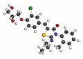 Ponesimod anti-inflammatory drug molecule (S1PR1 modulator). Atoms are represented as spheres with conventional color coding: Royalty Free Stock Photo