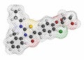 Ponesimod anti-inflammatory drug molecule (S1PR1 modulator). Atoms are represented as spheres with conventional color coding: Royalty Free Stock Photo