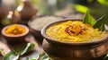 Pongal sun worship with turmeric and rice . Royalty Free Stock Photo