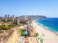 Poniente beach of Benidorm in summer seen from the heights of a skyscraper with the beach, the sea and other buildings of hotels Royalty Free Stock Photo