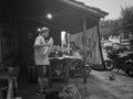 Ponorogo chicken satay seller grilling satay in the traditional way, selling on the side of the Kudus - Pati road, Jekulo Kudus