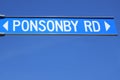 Ponsonby road sign against blue sky