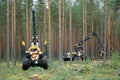 Ponsse Forwarder and Harvester Working in Forest