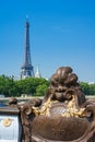 Pont Alexandre III bridge in central Paris and Eiffel Tower in t Royalty Free Stock Photo