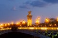 Pont Alexandre III Bridge and illuminated lamp posts at sunset. 7th Arrondissement, Paris Royalty Free Stock Photo