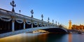 Pont Alexandre III bridge and Seine River at sunset panoramic. Paris, France