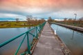Boat canal bridge over Laura river. Digoin, France