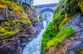 Pont d`Espagne Bridge in Cauterets, pine forest with mountain river, Pyrenees , France. Royalty Free Stock Photo