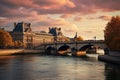 Pont de l\'Etoile at sunset in Paris, France, Paris France with River Seine - amazing travel photography, AI Generated