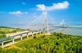 The Pont de Normandie, a road bridge across the Seine linking Le Havre to Honfleur in Normandy, France Royalty Free Stock Photo