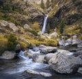 Pont de Rus Waterfall in Vall Fosca, Catalan Pyrenees Royalty Free Stock Photo