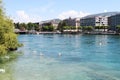 View from Pont des Bergues upon Rhone river in Geneva, France Royalty Free Stock Photo