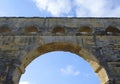 The Pont du Gard, ancient Roman aqueduct bridge build in the 1st century AD in Southern France Royalty Free Stock Photo