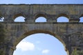 The Pont du Gard, ancient Roman aqueduct bridge build in the 1st century AD in Southern France Royalty Free Stock Photo