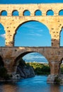 Pont du Gard over river Gardon vertical view Royalty Free Stock Photo