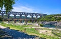 Pont du Gard, a part of Roman aqueduct in southern France, Gard department near Nimes, South France.