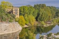 Pont du Gard three-tiered aqueduct was built in Roman times on the river Gardon. Royalty Free Stock Photo