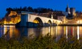 Pont Saint-Benezet and Avignon Cathedral at night Royalty Free Stock Photo