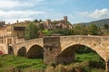 Pont Vell The Old Bridge and the fortress of Montblanc town, Spain