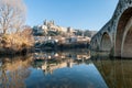 Pont Vieux and Saint Nazaire Cathedral reflecting in the Orb river, in BÃÂ©ziers, in winter, in Occitanie, France Royalty Free Stock Photo