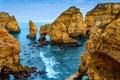 Ponta da Piedade rock formations near touristic village Lagos in the Algarve, Portugal Royalty Free Stock Photo
