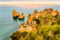 Ponta da Piedade rock formations near touristic village Lagos in the Algarve, Portugal at sunset Royalty Free Stock Photo