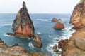 Ponta de Sao Lourenco cliffs, rocks and mountains in Atlantic ocean, Madeira, Portugal