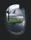 Ponta Delgada Azores - July 13, 2019: Island of Faial seen from SATA Air Acores passenger plane on the way to Horta