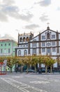 Ponta Delgada, Azores, Portugal - Jan 12, 2020: Cobbled square in the historical center of the Portuguese city Royalty Free Stock Photo