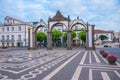 Ponta Delgada, Portugal, June 23, 2021: Portas da Cidade archway Royalty Free Stock Photo