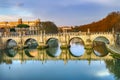 Castel Ponte Saint Angelo Tiber River Reflection Evening Rome Italy