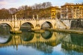 Ponte Saint Angelo Tiber River Reflection Evening Rome Italy