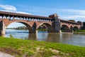 The Ponte Coperto in Pavia (northern Italy) above the river Ticino
