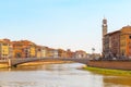 Ponte di Mezzo Mezzo Bridge on Arno river with Pisa cityscape